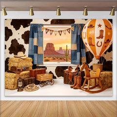 Lofaris Toile de fond de photographie western avec chapeaux de cowboy et désert, arrière-plan de studio pour enfants et balles de foin