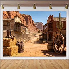 Lofaris Toile de fond de photographie western avec saloon et cactus, arrière-plan désertique pour studio photo