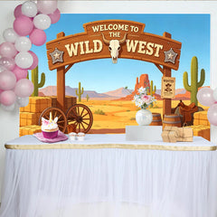 Lofaris Toile de fond western désert avec panneau et cactus, arrière-plan pour fête à thème Far West ou studio photo