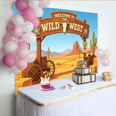 Lofaris Toile de fond western désert avec panneau et cactus, arrière-plan pour fête à thème Far West ou studio photo