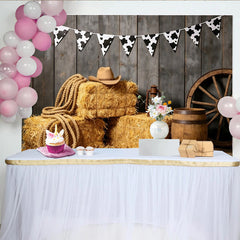 Lofaris Toile de fond de photographie western rustique avec bottes de foin, décor de studio photo et arrière-plan pour fête à thème cow-boy