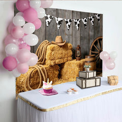 Lofaris Toile de fond de photographie western rustique avec bottes de foin, décor de studio photo et arrière-plan pour fête à thème cow-boy