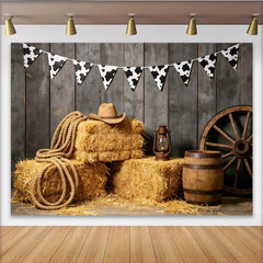 Lofaris Toile de fond de photographie western rustique avec bottes de foin, décor de studio photo et arrière-plan pour fête à thème cow-boy