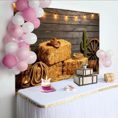 Lofaris Toile de fond de photographie western avec balles de foin et chapeau de cowboy, rustique pour studio photo et décor de fête