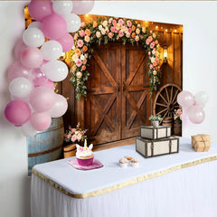 Lofaris Toile de fond de mariage rustique avec arche florale, élégant arrière-plan de grange avec lumières pour événements et photos