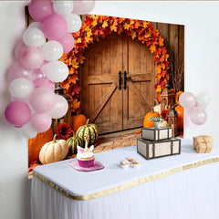 Lofaris Toile de fond de photographie d'automne rustique, citrouilles et feuilles, en bois pour studio photo et événements saisonniers