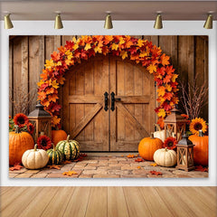 Lofaris Toile de fond de photographie d'automne rustique, citrouilles et feuilles, en bois pour studio photo et événements saisonniers