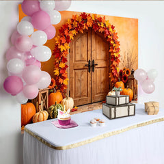 Lofaris Toile de fond d'automne porte en bois feuilles d'érable et citrouilles, chaleureux pour studio photo ou célébration d'automne
