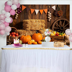 Lofaris Toile de fond d'automne rustique avec citrouilles et bottes de foin, décor de ferme pour la récolte et Thanksgiving