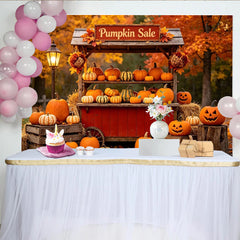 Lofaris Toile de fond d'Halloween avec marché aux citrouilles, lanternes et feuillage d'automne, arrière-plan de fête rustique pour photo