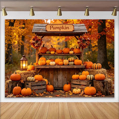 Lofaris Toile de fond d'automne rustique avec citrouilles et feuilles colorées, décor chaleureux pour fête de récolte et séance photo