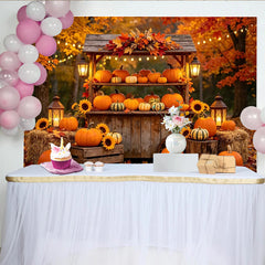 Lofaris Toile de fond d'automne rustique avec citrouilles et tournesols, décor de récolte chaleureux pour photographie et fête de Thanksgiving