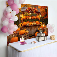 Lofaris Toile de fond d'automne rustique avec citrouilles et tournesols, décor de récolte chaleureux pour photographie et fête de Thanksgiving