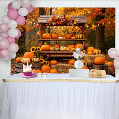 Lofaris Toile de fond de photographie automne avec citrouilles et tournesols, décor rustique de forêt pour studio photo