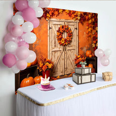 Lofaris Toile de fond d'automne avec citrouilles et feuilles, arrière-plan rustique pour studio photo et décor de fête