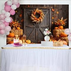 Lofaris Toile de fond d'automne rustique avec citrouilles et feuilles, décor chaleureux pour Thanksgiving et studio photo