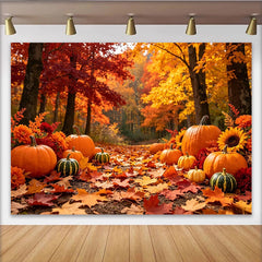 Lofaris Toile de fond photo d'automne avec citrouilles et feuilles colorées, magnifique arrière-plan de récolte pour studio professionnel