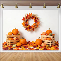 Lofaris Toile de fond d'automne avec citrouilles et feuilles colorées, magnifique décor de récolte pour Thanksgiving et studio photo