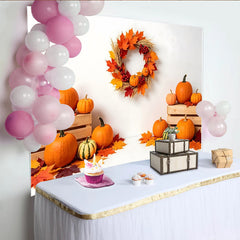 Lofaris Toile de fond d'automne avec citrouilles et feuilles colorées, décor de récolte et de Thanksgiving pour studio photo