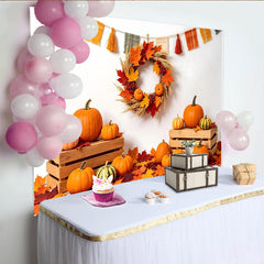 Lofaris Toile de fond d'automne avec citrouilles et feuilles d'érable, arrière-plan de récolte pour studio photo et décoration de fête