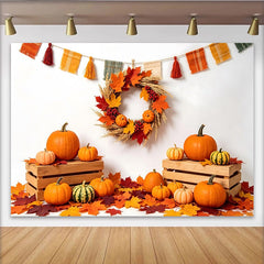 Lofaris Toile de fond d'automne avec citrouilles et feuilles d'érable, arrière-plan de récolte pour studio photo et décoration de fête