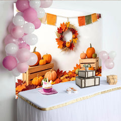 Lofaris Toile de fond de Thanksgiving avec citrouilles et feuilles d'automne, magnifique décor de récolte pour studio photo