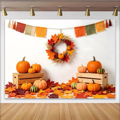 Lofaris Toile de fond de Thanksgiving avec citrouilles et feuilles d'automne, magnifique décor de récolte pour studio photo