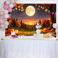 Lofaris Toile de fond d'Halloween avec citrouilles et feuilles d'automne, arbres illuminés et toiles d'araignée pour un décor festif