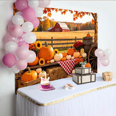 Lofaris Toile de fond d'automne avec citrouilles et feuilles d'érable, magnifique arrière-plan de récolte pour décoration de studio photo