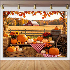 Lofaris Toile de fond d'automne avec citrouilles et feuilles d'érable, magnifique arrière-plan de récolte pour décoration de studio photo