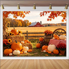 Lofaris Toile de fond d'automne rustique avec citrouilles et balles de foin, arrière-plan de ferme pour photographie et fête de récolte
