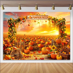 Lofaris Toile de fond d'automne champ de citrouilles et tournesols, magnifique arrière-plan pour fête de la récolte ou studio photo