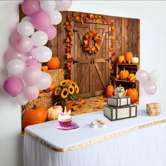 Lofaris Toile de fond de photographie d'automne rustique avec citrouilles, feuilles d'érable et bottes de foin pour studio