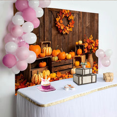 Lofaris Toile de fond d'automne rustique avec citrouilles et feuilles, magnifique arrière-plan pour séance photo de récolte
