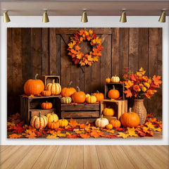 Lofaris Toile de fond d'automne rustique avec citrouilles et feuilles, magnifique arrière-plan pour séance photo de récolte