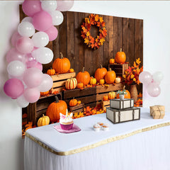 Lofaris Toile de fond d'automne rustique avec citrouilles et feuilles d'érable, arrière-plan pour studio photo et décoration de fête de récolte