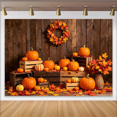Lofaris Toile de fond d'automne rustique avec citrouilles et feuilles d'érable, arrière-plan pour studio photo et décoration de fête de récolte