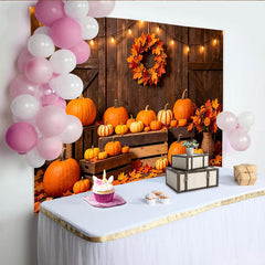 Lofaris Toile de fond d'automne rustique avec citrouilles et feuilles, arrière-plan de récolte pour décoration de fête et studio photo