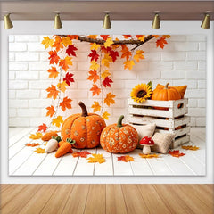 Lofaris Toile de fond d'automne avec citrouilles et feuilles d'érable, magnifique arrière-plan pour studio photo et décoration de fête