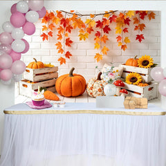 Lofaris Toile de fond de photographie d'automne avec feuilles d'érable et citrouilles, décor rustique pour studio photo avec tournesols