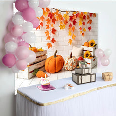 Lofaris Toile de fond de photographie d'automne avec feuilles d'érable et citrouilles, décor rustique pour studio photo avec tournesols
