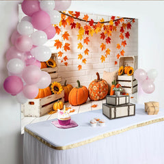 Lofaris Toile de fond d'automne avec feuilles d'érable et citrouilles, magnifique arrière-plan rustique pour studio photo