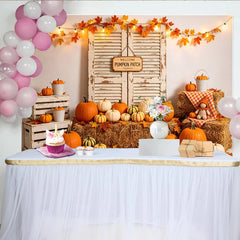 Lofaris Toile de fond d'automne avec citrouilles et volets rustiques, arrière-plan de récolte chaleureux pour studio photo ou fête