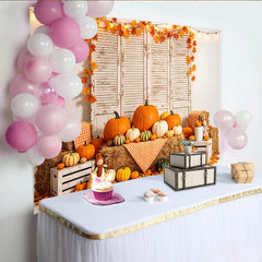 Lofaris Toile de fond de photographie d'automne rustique avec citrouilles et balles de foin, magnifique de récolte pour studio photo
