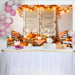 Lofaris Toile de fond de Thanksgiving rustique avec citrouilles et balles de foin, décor d'automne pour photographie et célébrations