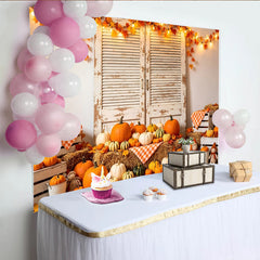 Lofaris Toile de fond de Thanksgiving rustique avec citrouilles et balles de foin, décor d'automne pour photographie et célébrations