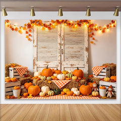 Lofaris Toile de fond de Thanksgiving rustique avec citrouilles et balles de foin, décor d'automne pour photographie et célébrations