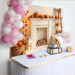Lofaris Toile de fond de Thanksgiving avec citrouilles et feuilles d'automne, décor de récolte chaleureux pour studio photo