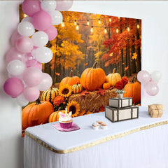 Lofaris Toile de fond de photographie d'automne, citrouilles et feuilles d'érable, lumières chaudes, décor de récolte pour studio photo et fête