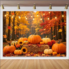 Lofaris Toile de fond de photographie d'automne, citrouilles et feuilles d'érable, lumières chaudes, décor de récolte pour studio photo et fête